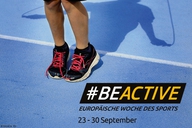 Grafik mit Logo von #BEACTIVE und einer Person, die Seil springt.